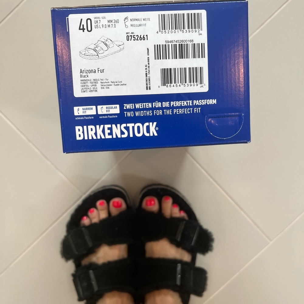 Black Arizona Black Fur Birkenstocks - sz 39